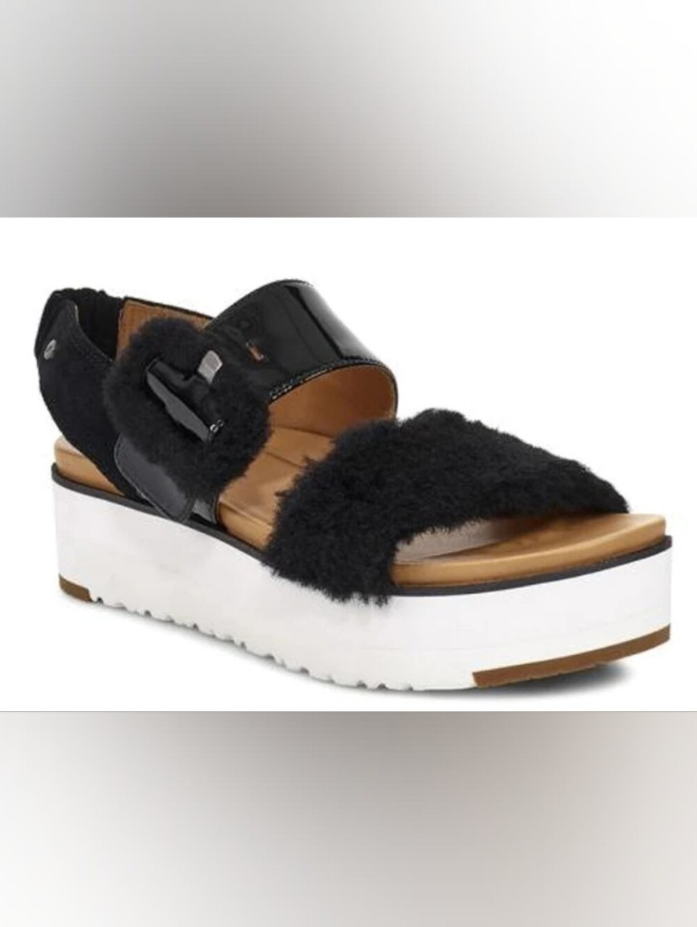 UGG Le Fluff 'Black White' Platform Slide Sandals Size 7.5 Used Excellent